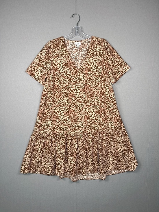 a new day Dresses & Skirts - A NEW DAY V Neck Mini Dress XS Leopard Short‎ Sleeve Ruffle Hem Slip On Casual